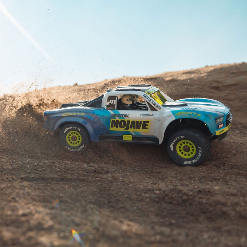 ARRMA MOJAVE GROM MEGA 380 Brushed 4X4 Small Scale Desert Truck RTR with Battery & Charger, Blue/White (ARA2104T2)