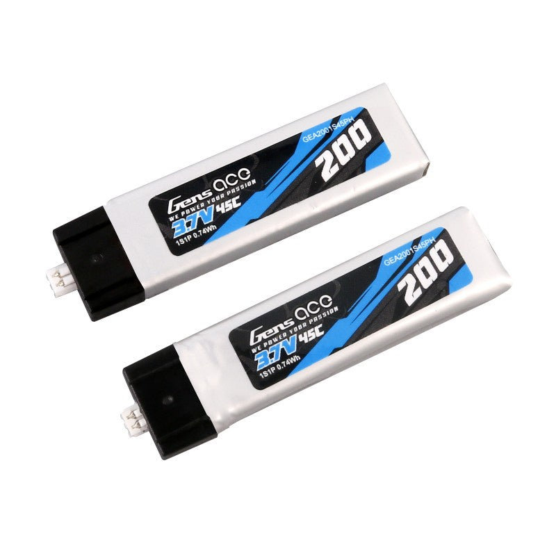 Gens Ace 200mAh 3.7V 45C 1S1P Lipo Battery x2pcs 45x12x5.8mm (GA0200-1S45-X2)