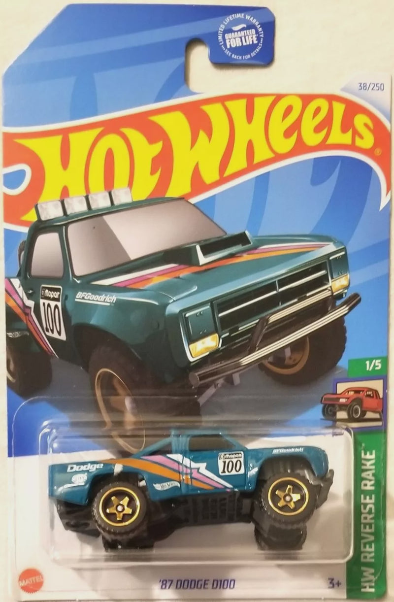 Hot Wheels - 2024 HW Reverse Rake 1/5 '87 Dodge D100 38/250 (HTD17)